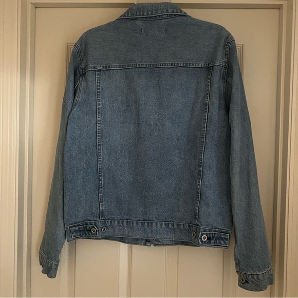 H&M LOGG Men's Jean Jacket Large Denim Trucker Distressed Light Wash - Picture 3 of 4